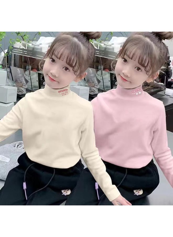 Girls' Warm Casual Bottoming Shirt Autumn And Winter New Kidsren's Velvet Half Turtleneck Long-sleeved Printed Style Inner Top