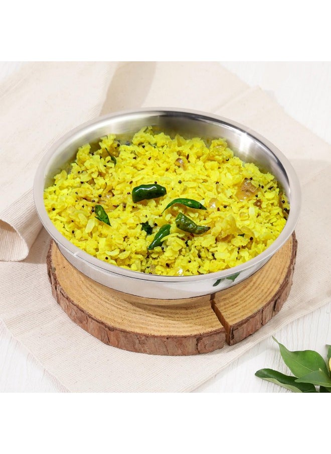VINOD Vinod Platinum Triply Stainless Steel Tasla -1.2 Litre (20 cm) | 2.5 mm Thick | Steel Tasra Kadai/Kadhai | 5 Year Warranty | Induction & Gas Friendly, Heavy Bottom - Silver 