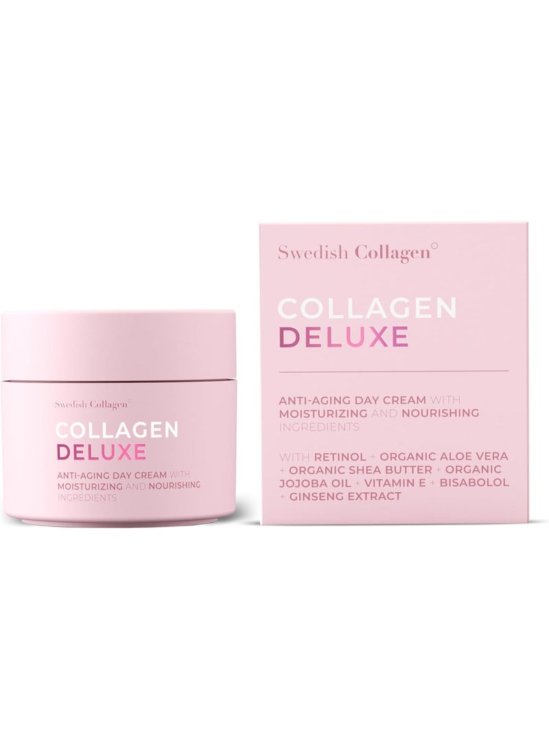 Swedish Collagen Swedish Collagen Anti-Ageing Retinol Day Cream I Hydrated and Smooth Skin I Vitamin E, Organic Aloe Vera, Shea Butter, Jojoba Oil I Swedish Collagen - 50 ml