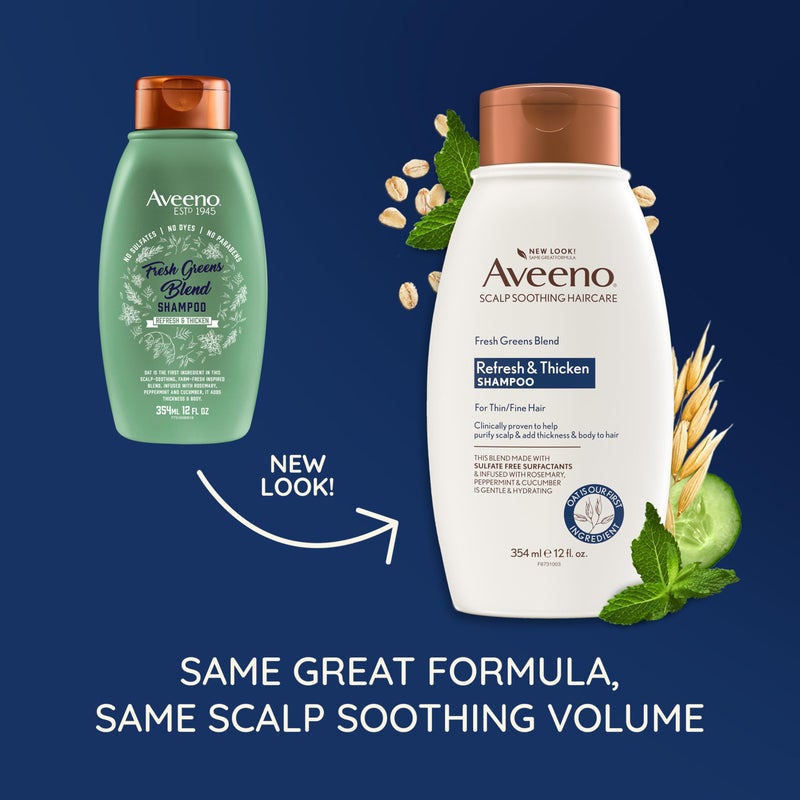 Aveeno, Fresh Greens Blend Sulfate-Free Shampoo with Rosemary, Peppermint & Cucumber to Thicken & Nourish, Clarifying & Volumizing Shampoo for Thin or Fine Hair, Paraben-Free, 12oz - Image 2