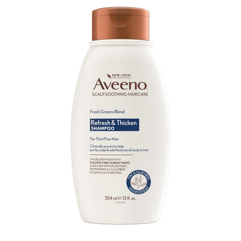 Aveeno, Fresh Greens Blend Sulfate-Free Shampoo with Rosemary, Peppermint & Cucumber to Thicken & Nourish, Clarifying & Volumizing Shampoo for Thin or Fine Hair, Paraben-Free, 12oz - Image 1