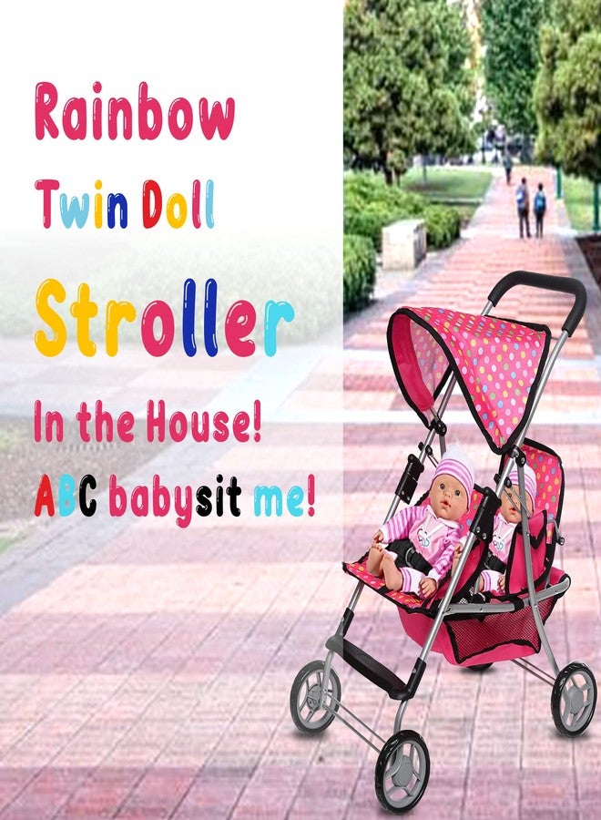 fash n kolor Twin Doll Stroller - Pretend Play Stroller for Dolls - Toy Stroller with Storage Basket for Baby Doll Accessories Set - Image 4