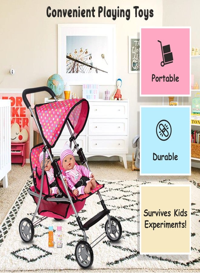 fash n kolor Twin Doll Stroller - Pretend Play Stroller for Dolls - Toy Stroller with Storage Basket for Baby Doll Accessories Set - Image 5