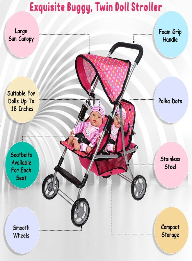 fash n kolor Twin Doll Stroller - Pretend Play Stroller for Dolls - Toy Stroller with Storage Basket for Baby Doll Accessories Set - Image 2