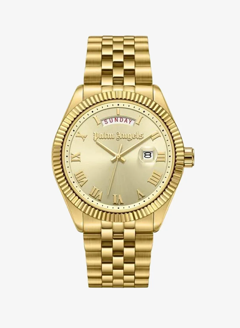 Palm Angels Primo Gold Dial Gold Stainless Steel Bracelet Analog Watch for Men, 42mm