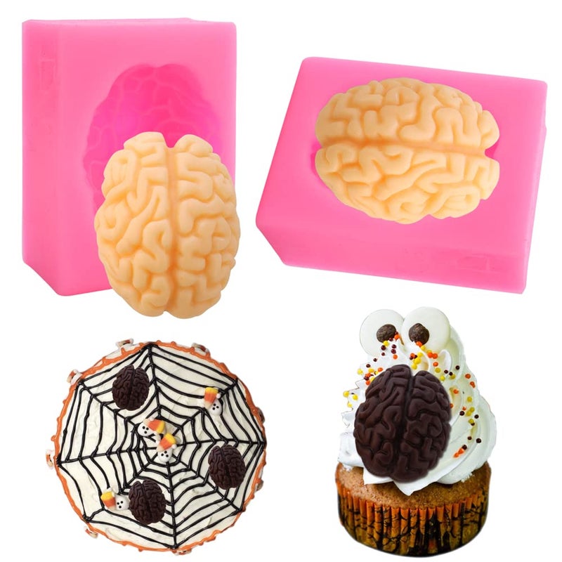 JOGILBOY 2 Pieces 3D Human Brain Silicone Mold Body Organ Shape Bloody Heart Shape DIY Silicone Mold Fondant Pudding Jelly Candy Chocolate Dessert Cake Decoration Baking Tool Handmade Soap Maker