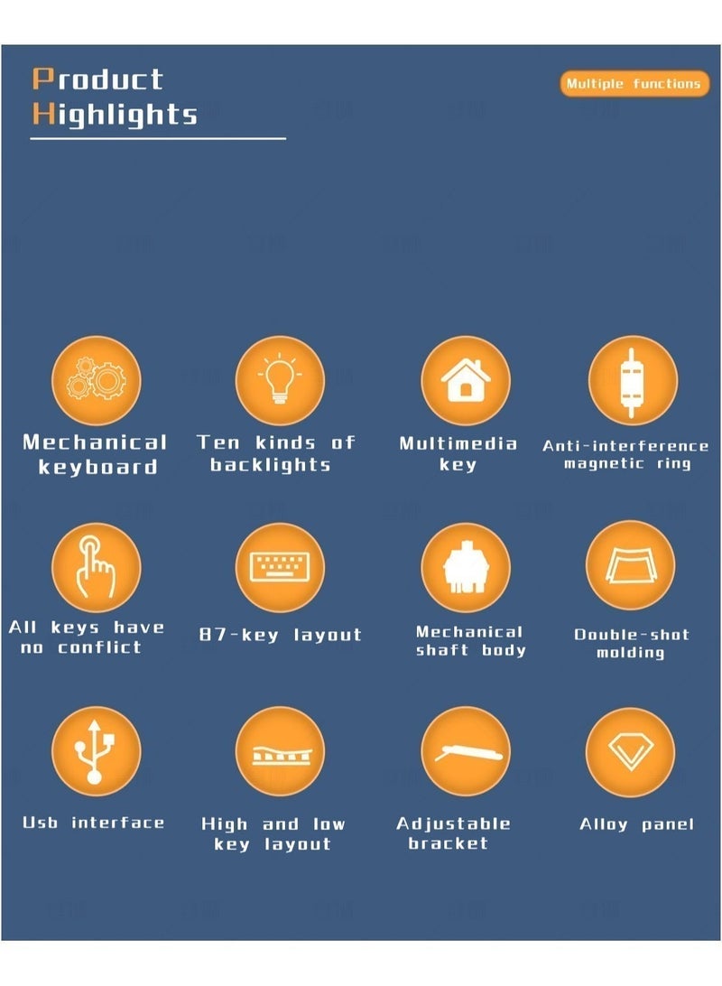 Keyboard Arabic English Mechanical Gaming Keyboard USB Wired Mechanical Keyboard,Ergonomic RGB LED Backlit 87% Computer Keyboard Anti-ghosting, Splash-Proof, Ideal for PC/Mac Gamers Blue Switches - Image 3