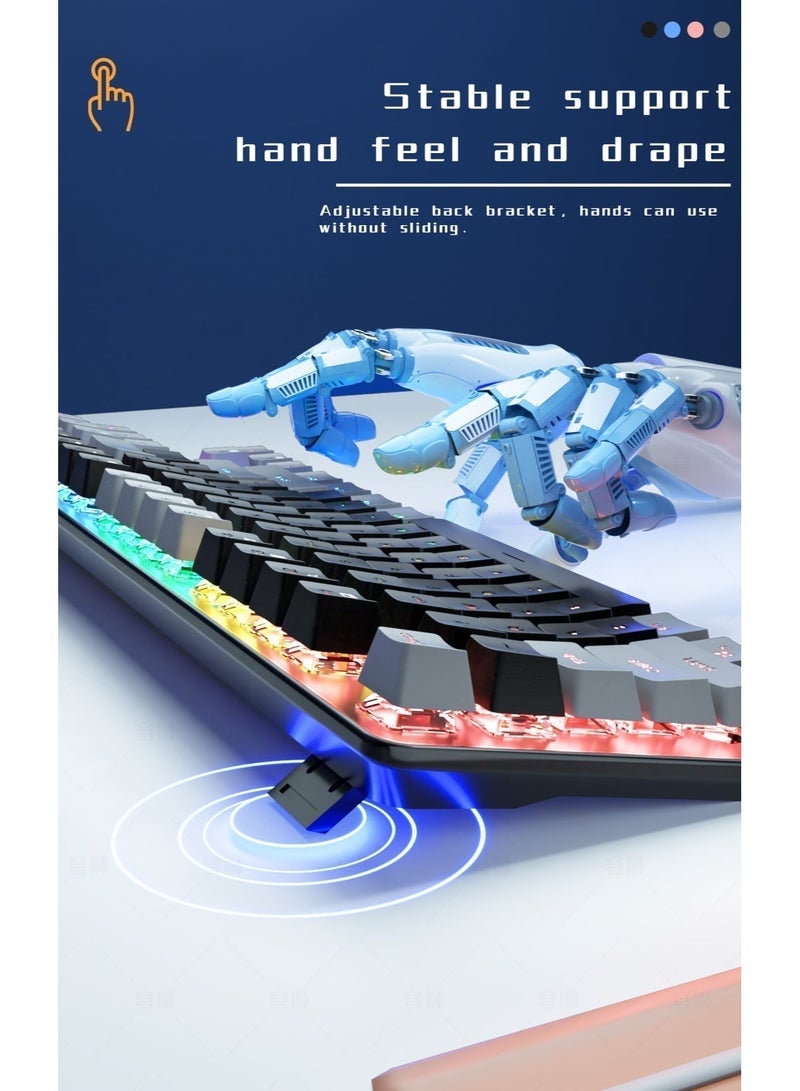 Keyboard Arabic English Mechanical Gaming Keyboard USB Wired Mechanical Keyboard,Ergonomic RGB LED Backlit 87% Computer Keyboard Anti-ghosting, Splash-Proof, Ideal for PC/Mac Gamers Blue Switches - Image 2