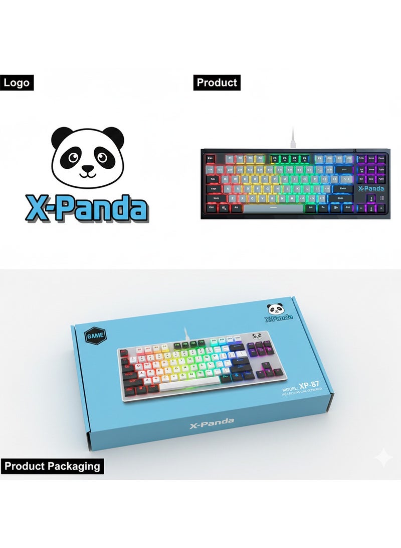 Keyboard Arabic English Mechanical Gaming Keyboard USB Wired Mechanical Keyboard,Ergonomic RGB LED Backlit 87% Computer Keyboard Anti-ghosting, Splash-Proof, Ideal for PC/Mac Gamers Blue Switches - Image 1