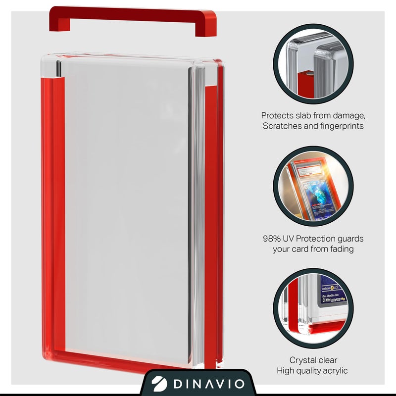 Dinavio Crafthouse PSA Graded Card Display Acrylic Case for Standard PSA and CGC Slabs - Slab Case - PSA Card Case - Graded Card Display Case - Updated Dimensions - Stand Included (Red Border) - Image 3
