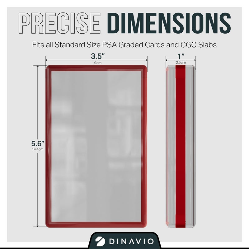 Dinavio Crafthouse PSA Graded Card Display Acrylic Case for Standard PSA and CGC Slabs - Slab Case - PSA Card Case - Graded Card Display Case - Updated Dimensions - Stand Included (Red Border) - Image 2