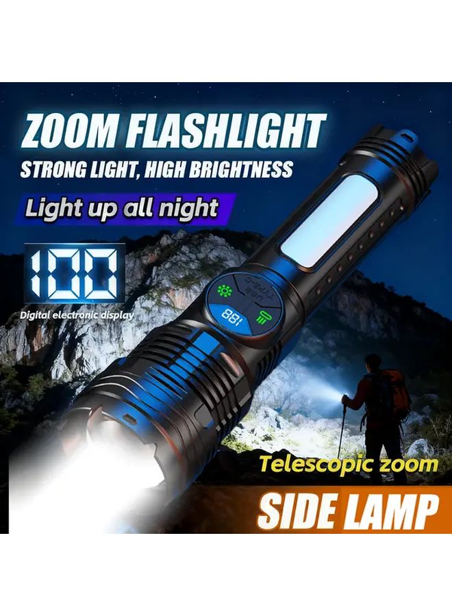 Rechargeable LED Flashlight 3600mAh USB C Large Sidelight 6 Modes Adjustable Strap - Image 2