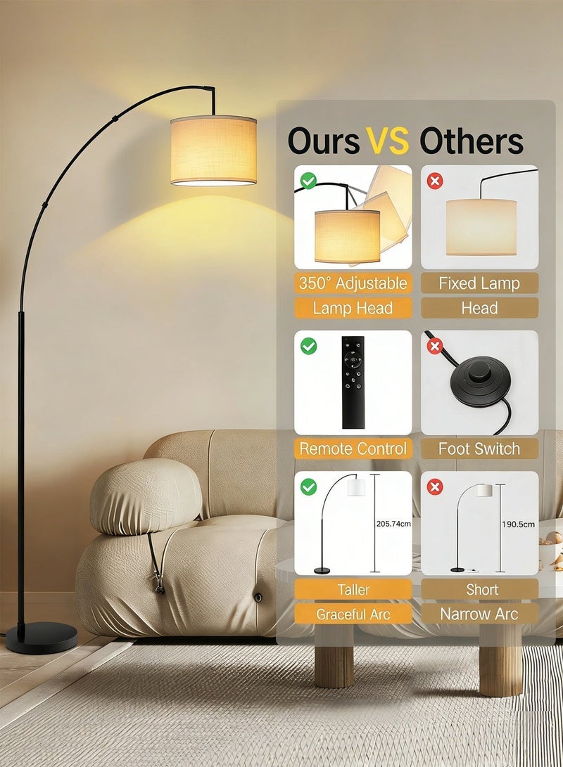 OUTON Floor Lamp with Remote Control, Modern Floor Lamp with Bulb,4 Color,Temperatures,Tall Lamp for Living Room with Hanging Drum Shade and Weighted Base 12 Watt 220V~240V 205CM Metal - Image 4