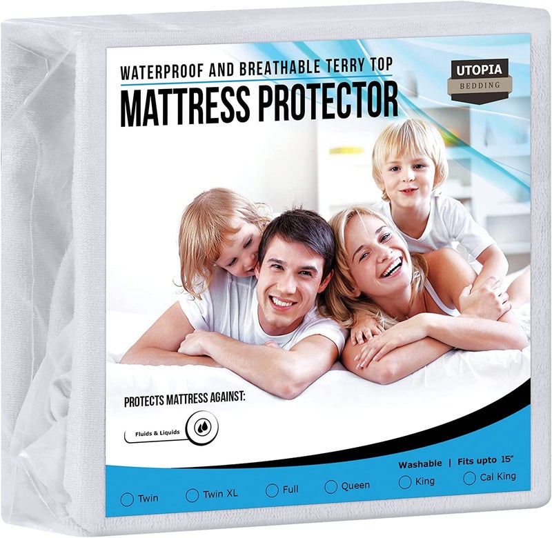 Utopia Bedding Premium Waterproof Terry Mattress Protector Full 200 GSM  Mattress Cover  Breathable  Fitted Style with Stretchable Pockets (White) - Image 2