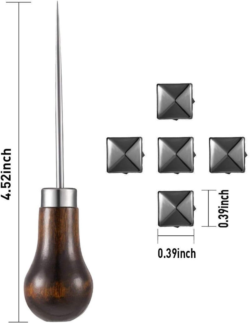 Jovitec 400 Pieces 10 mm Square Rivets Bag Leather Clothing Shoes Rivet Handicraft DIY Spikes Spots Studs Accessories with Straight Tipped Scratch Awl Craft Tool Black - Image 2