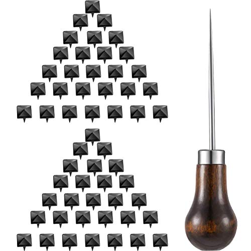 Jovitec 400 Pieces 10 mm Square Rivets Bag Leather Clothing Shoes Rivet Handicraft DIY Spikes Spots Studs Accessories with Straight Tipped Scratch Awl Craft Tool Black - Image 1