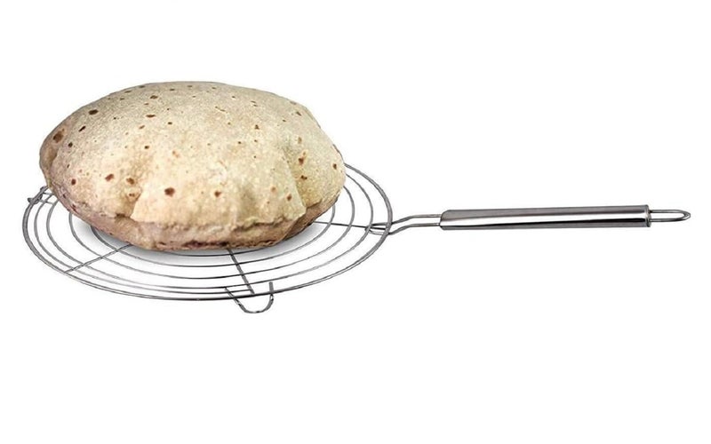 ONSUR Roasting Grill Pan Stainless Steel Mess Jali Pan Round Shaped Tawa Type Fulka Roti Mess Pan with Steel Handle Good Heat Conductor Across The Pan Rost Chappati roti Direct on Gas Stove - Image 2