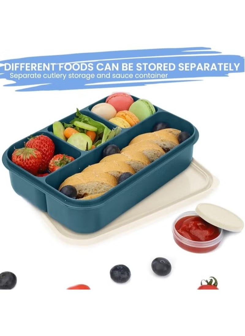Bento Box, Lunch Box Containers for Toddler/Kids/Adults, 1300ml-4 Compartments&Fork, Leak-Proof, Microwave/Dishwasher/Freezer Safe, Bpa-Free