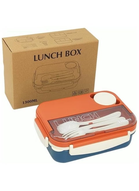Bento Box, Lunch Box Containers for Toddler/Kids/Adults, 1300ml-4 Compartments&Fork, Leak-Proof, Microwave/Dishwasher/Freezer Safe, Bpa-Free