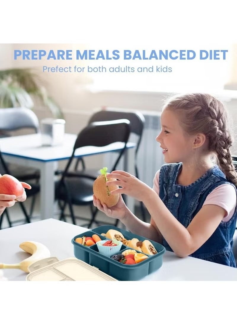 Bento Box, Lunch Box Containers for Toddler/Kids/Adults, 1300ml-4 Compartments&Fork, Leak-Proof, Microwave/Dishwasher/Freezer Safe, Bpa-Free