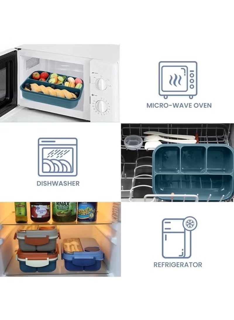 Bento Box, Lunch Box Containers for Toddler/Kids/Adults, 1300ml-4 Compartments&Fork, Leak-Proof, Microwave/Dishwasher/Freezer Safe, Bpa-Free