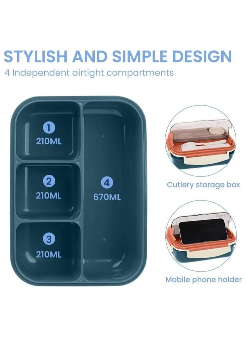 Bento Box, Lunch Box Containers for Toddler/Kids/Adults, 1300ml-4 Compartments&Fork, Leak-Proof, Microwave/Dishwasher/Freezer Safe, Bpa-Free