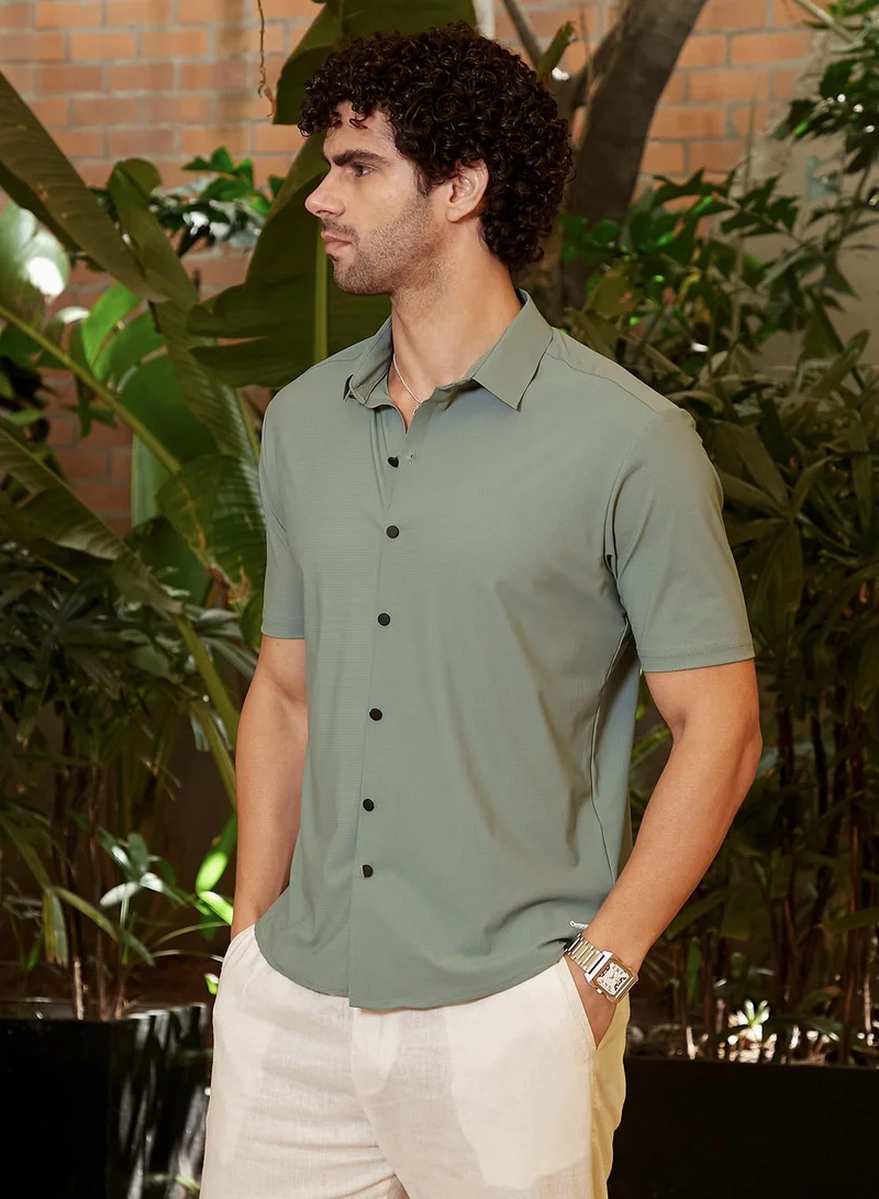 CAHOOT  Men's Sage Green Seamless Waffle Shirt for Men | Best Price UAE