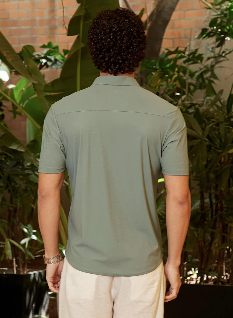 CAHOOT  Men's Sage Green Seamless Waffle Shirt for Men | Best Price UAE