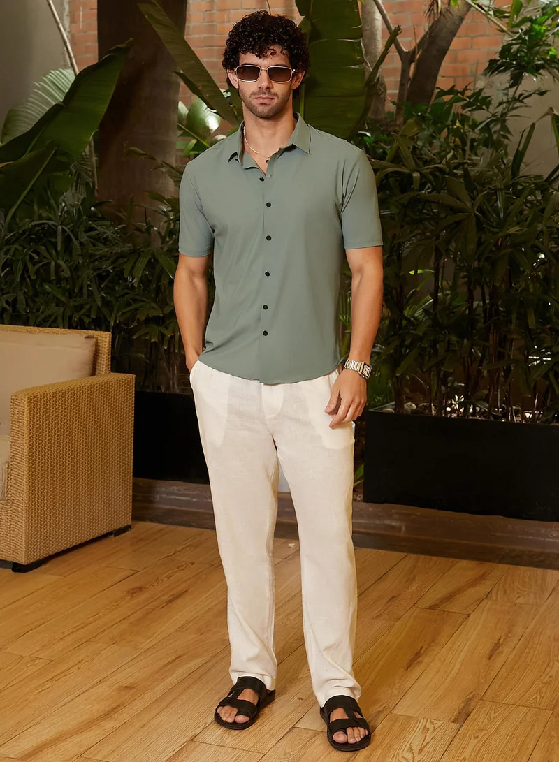 CAHOOT  Men's Sage Green Seamless Waffle Shirt for Men | Best Price UAE