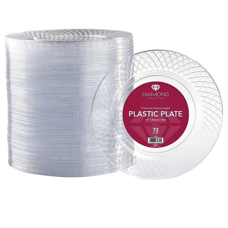 Prestee Disposable Plates 72ct  75inch Heavy Duty Clear Plastic Plate  Cake Salad Appetizer Dinner Dessert Plates  Wedding Holidays Easter Party Plate  Event Supplies