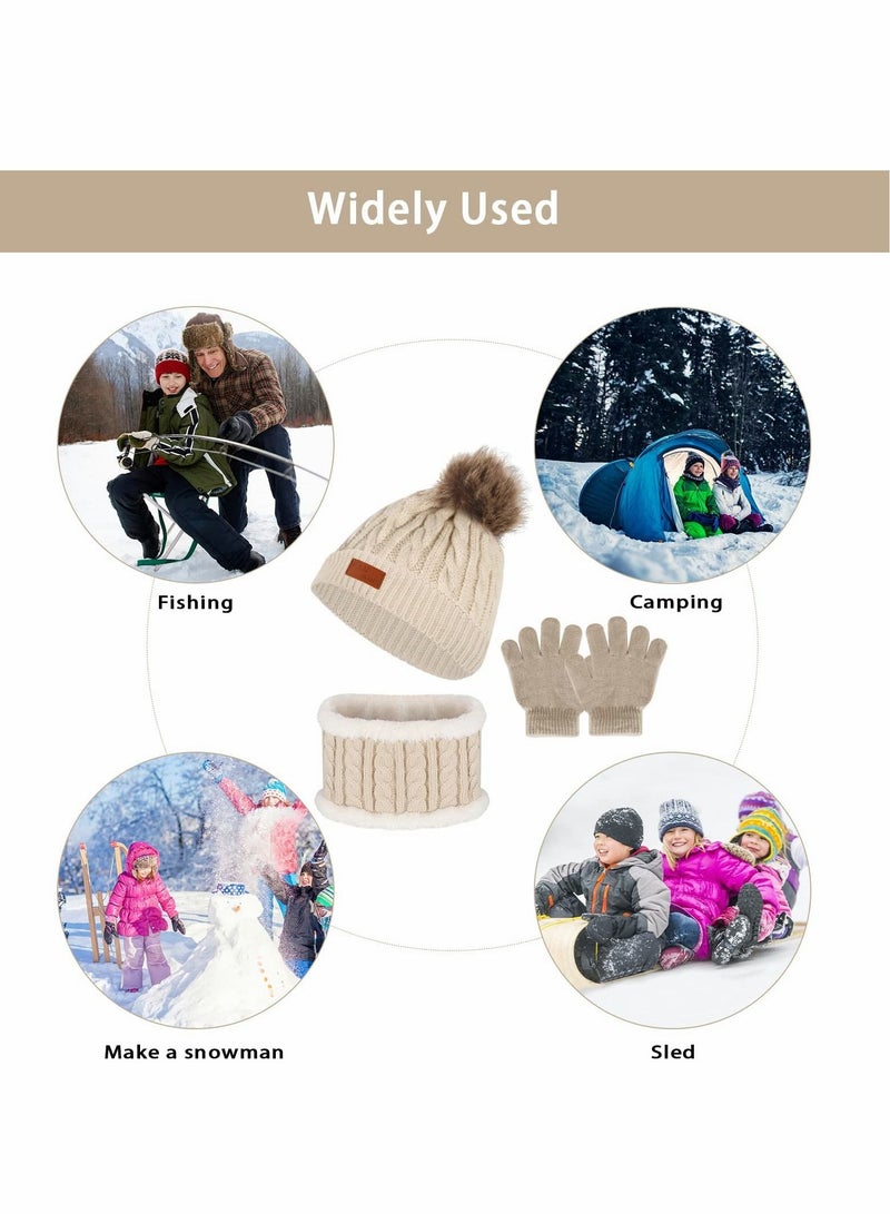 SYOSI Kids Beanie Hat Scarf Gloves Set Knit Winter Warm Set for Toddler Boys Girls for 1-6 Years Old Kids Winter Beanie Hat Scarf Gloves Set with Knit Thick Warm Fleece Lined  - Image 3