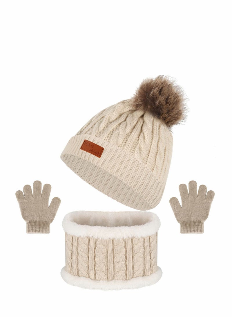SYOSI Kids Beanie Hat Scarf Gloves Set Knit Winter Warm Set for Toddler Boys Girls for 1-6 Years Old Kids Winter Beanie Hat Scarf Gloves Set with Knit Thick Warm Fleece Lined  - Image 1