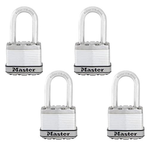 Master Lock قفل ماستر لوك سيلفر ماغنوم الخارجي مع مفتاح، أقفال بوابة متشابهة المفاتيح للخارجية سياج أو مخزن مع شاكلة طويلة، 4 عبوات، M1XQLFCCSEN - Image 1