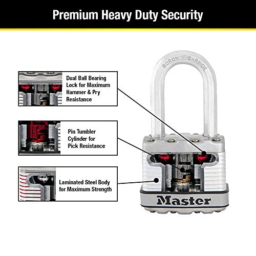 Master Lock قفل ماستر لوك سيلفر ماغنوم الخارجي مع مفتاح، أقفال بوابة متشابهة المفاتيح للخارجية سياج أو مخزن مع شاكلة طويلة، 4 عبوات، M1XQLFCCSEN - Image 5