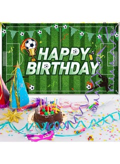 Tatuo Soccer Birthday Party Backdrop Football Field Photo Background Soccer Theme Birthday Party Decorations Photo Booth Props For Boys Kids Cake Table Decorations 5.9 X 3.6 Feet  - Image 5