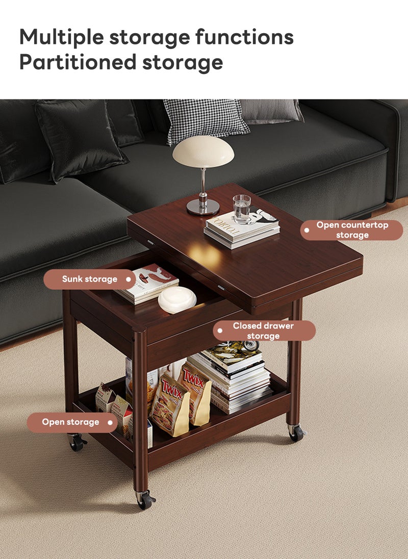 Sharpdo Sofa Side Table with Wheels,Coffee Table for Living Room Trolley Rack, Side Cabinet 64*53*53CM - Image 5