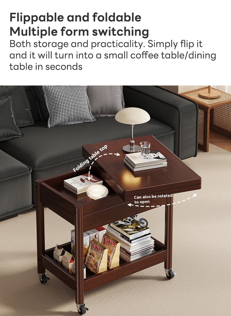 Sharpdo Sofa Side Table with Wheels,Coffee Table for Living Room Trolley Rack, Side Cabinet 64*53*53CM - Image 3