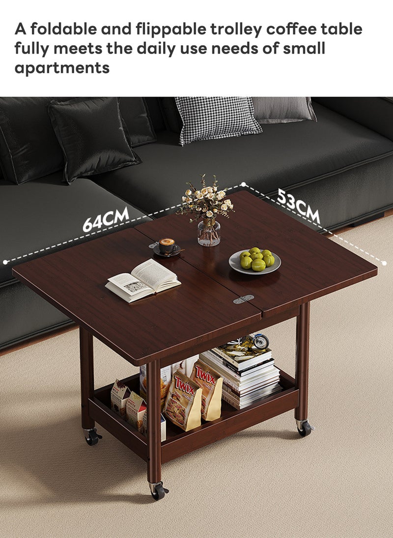 Sharpdo Sofa Side Table with Wheels,Coffee Table for Living Room Trolley Rack, Side Cabinet 64*53*53CM - Image 4