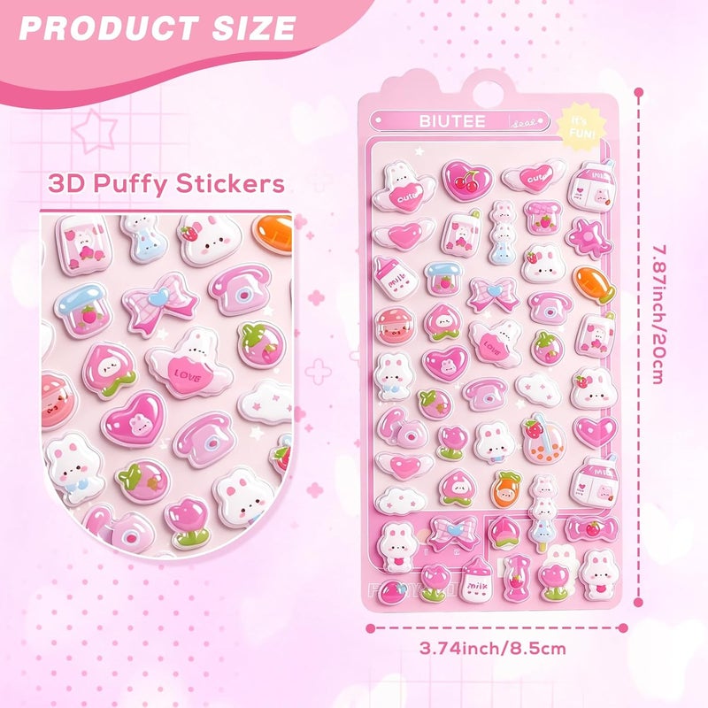 Biutee 3D Puffy Stickers - 10 Sheets of 500+ Kawaii Cute Mini Decorative Bubble Stickers for Phone Cases, Notebooks, and Scrapbooks - Image 2