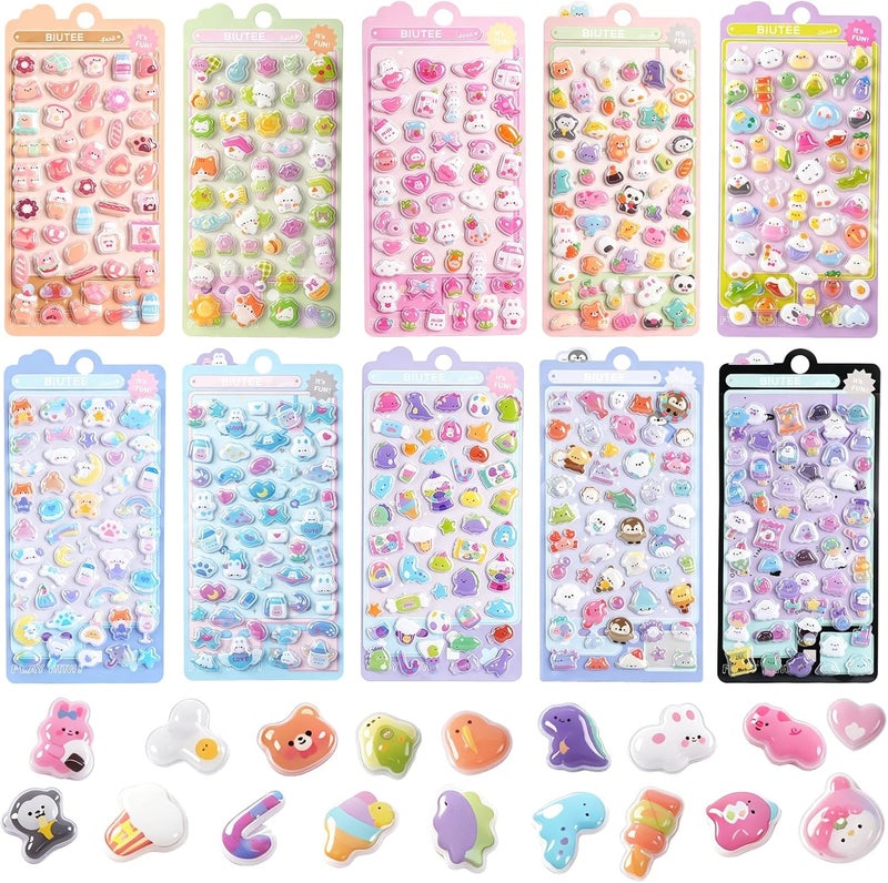 Biutee 3D Puffy Stickers - 10 Sheets of 500+ Kawaii Cute Mini Decorative Bubble Stickers for Phone Cases, Notebooks, and Scrapbooks - Image 1