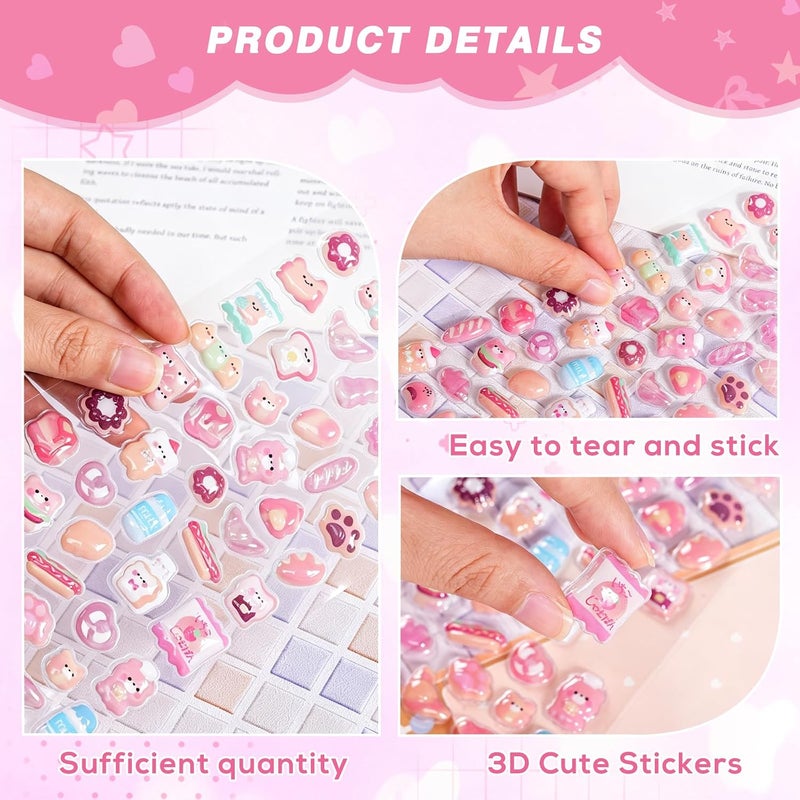 Biutee 3D Puffy Stickers - 10 Sheets of 500+ Kawaii Cute Mini Decorative Bubble Stickers for Phone Cases, Notebooks, and Scrapbooks - Image 3