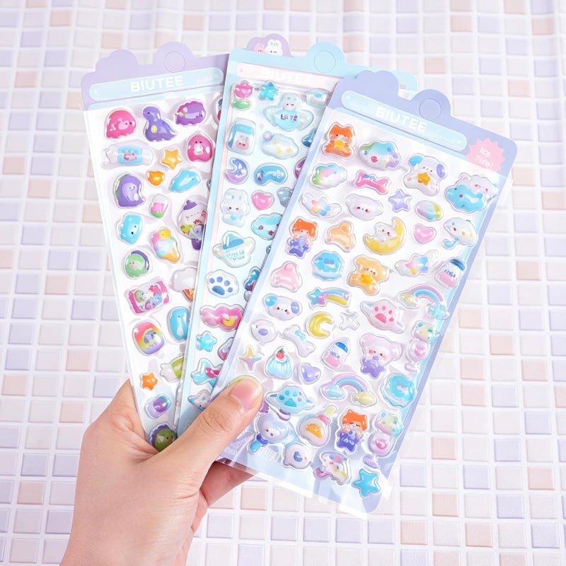 Biutee 3D Puffy Stickers - 10 Sheets of 500+ Kawaii Cute Mini Decorative Bubble Stickers for Phone Cases, Notebooks, and Scrapbooks - Image 4
