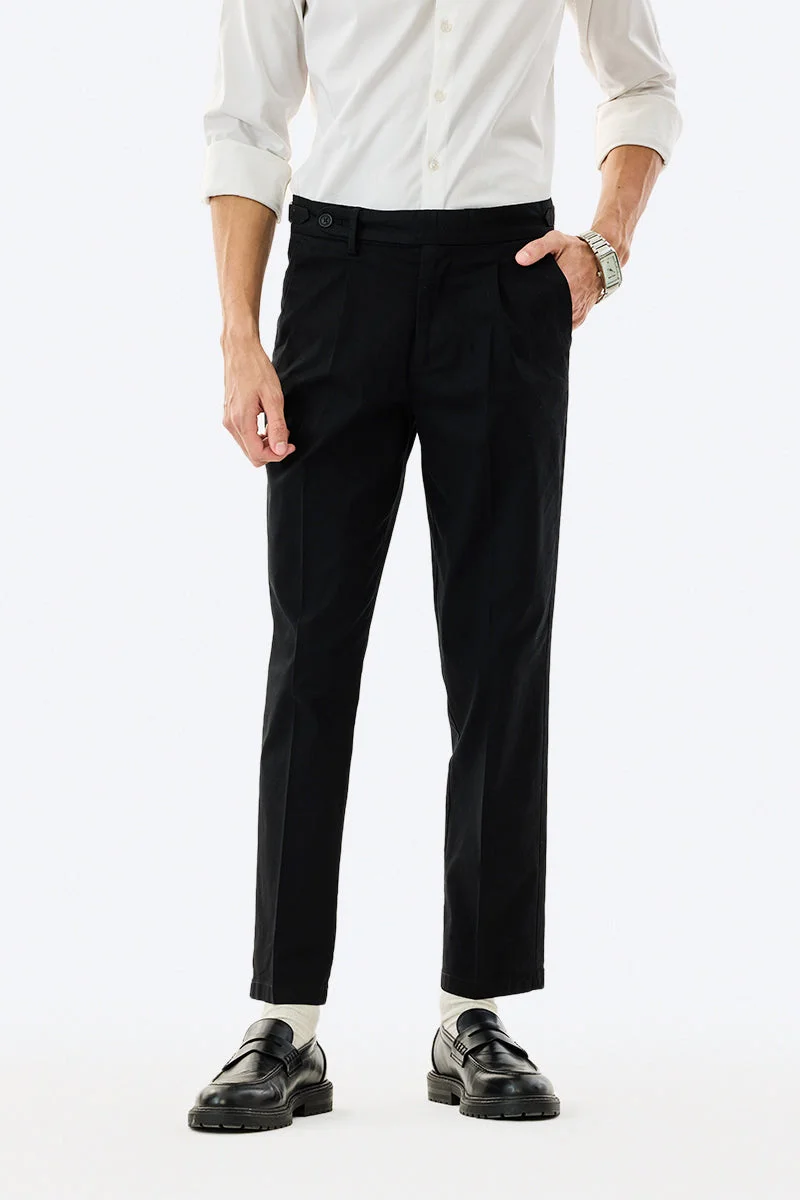 سنيتش Black Solid Relaxed Casual Trousers