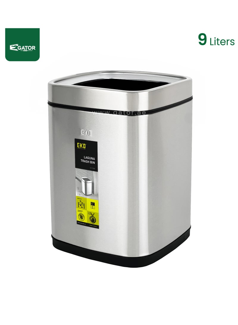 EKO EKO Stainless Steel Fingerprint Proof Open Top Trash Bin 9L - Image 1