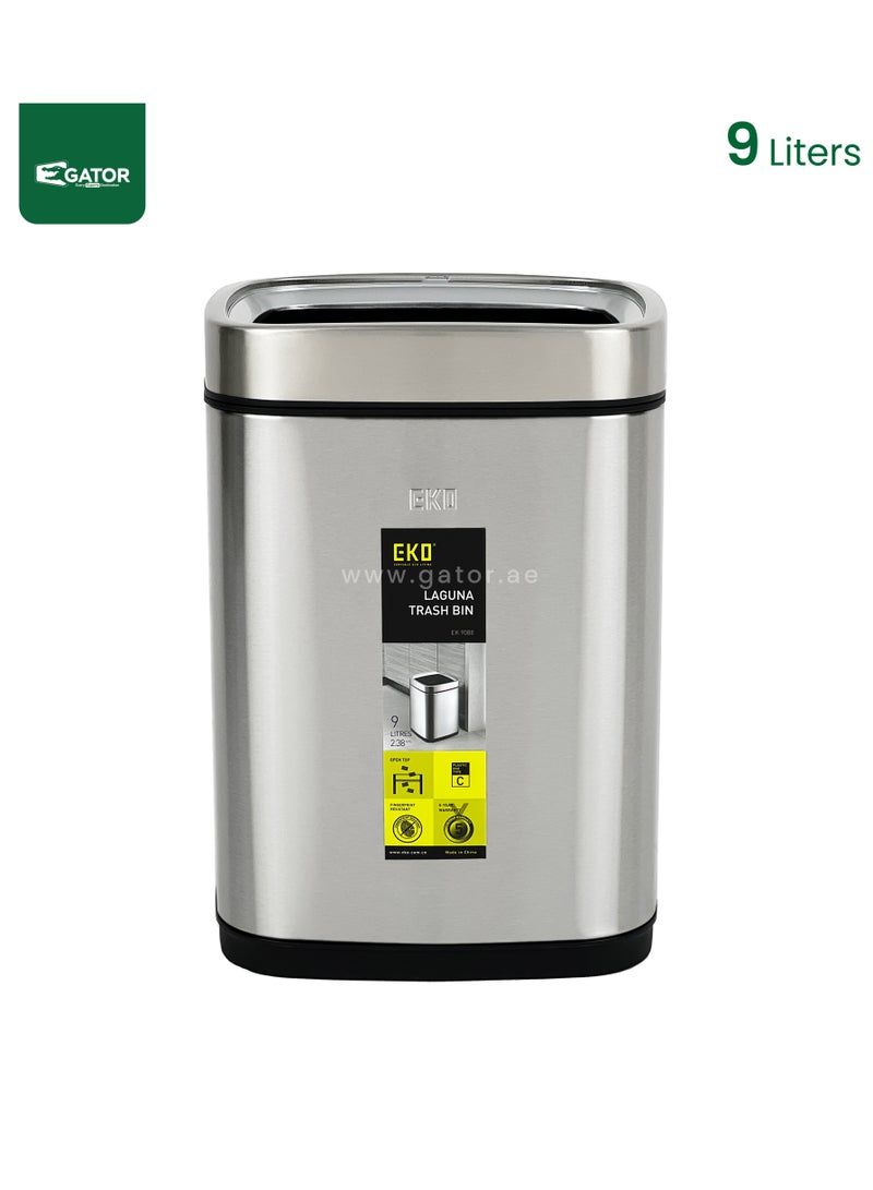EKO EKO Stainless Steel Fingerprint Proof Open Top Trash Bin 9L - Image 2