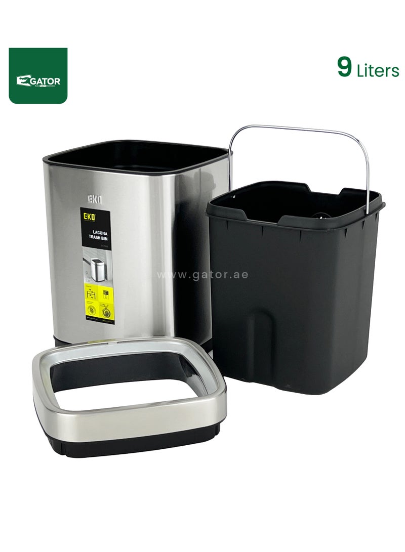 EKO EKO Stainless Steel Fingerprint Proof Open Top Trash Bin 9L - Image 3