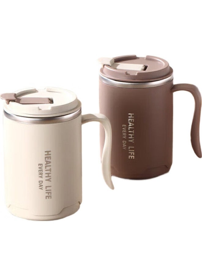 Pinyu 304 Stainless Steel Water Cup, Mug, Coffee Cup With Lid, Double-Layer Insulated For Home And Office Use, Beige - Image 2