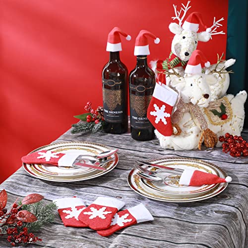 Sawysine 36Pieces Christmas Silverware Holders Christmas Stockings Dinner Table Decorations Mini Santa Hats Cutlery Holder Fork Spoon Knife Storage Bag for Dinnerware Xmas Holiday Dinner Supplies - Image 4