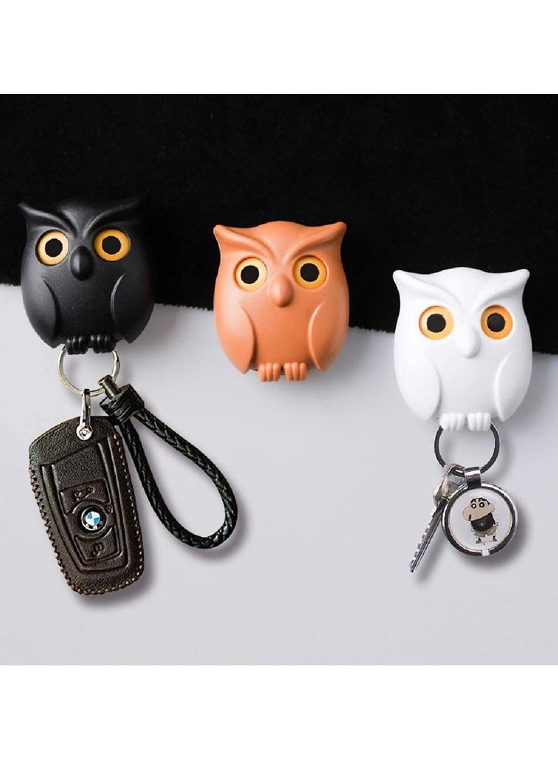 Magnetic Owl Key Holder Set with Automatic Open Close Eyes, 3 Pcs Cute Night Owl Keyring Holder for Wall, Easy Wall Mounting with Self-Adhesive Tape  - Image 4