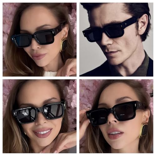 IKUVNA Square Thick Frame Rectangle Sunglasses for Women Men Retro Sunglasses Trendy Chunky Eyewear Black Shades (Black) - Image 4